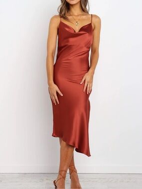Petal & Pup Copper Satin Asymmetrical Slip Dress